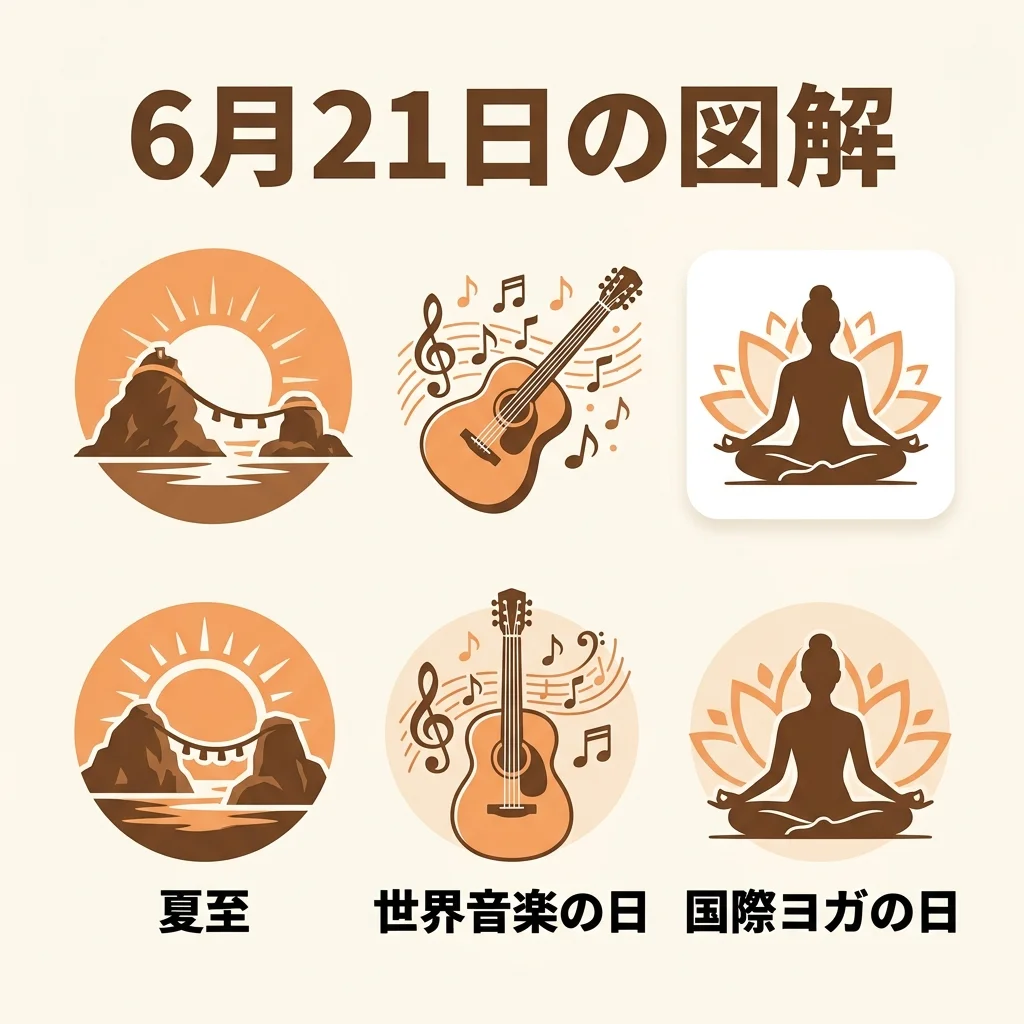 6月21日の図解(夏至・世界音楽の日・国際ヨガの日)