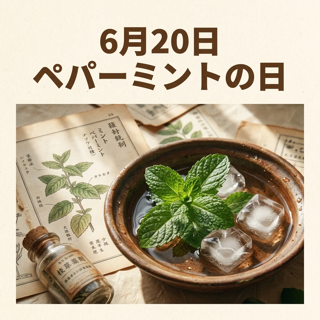 水滴がついたみずみずしいペパーミントの葉と氷