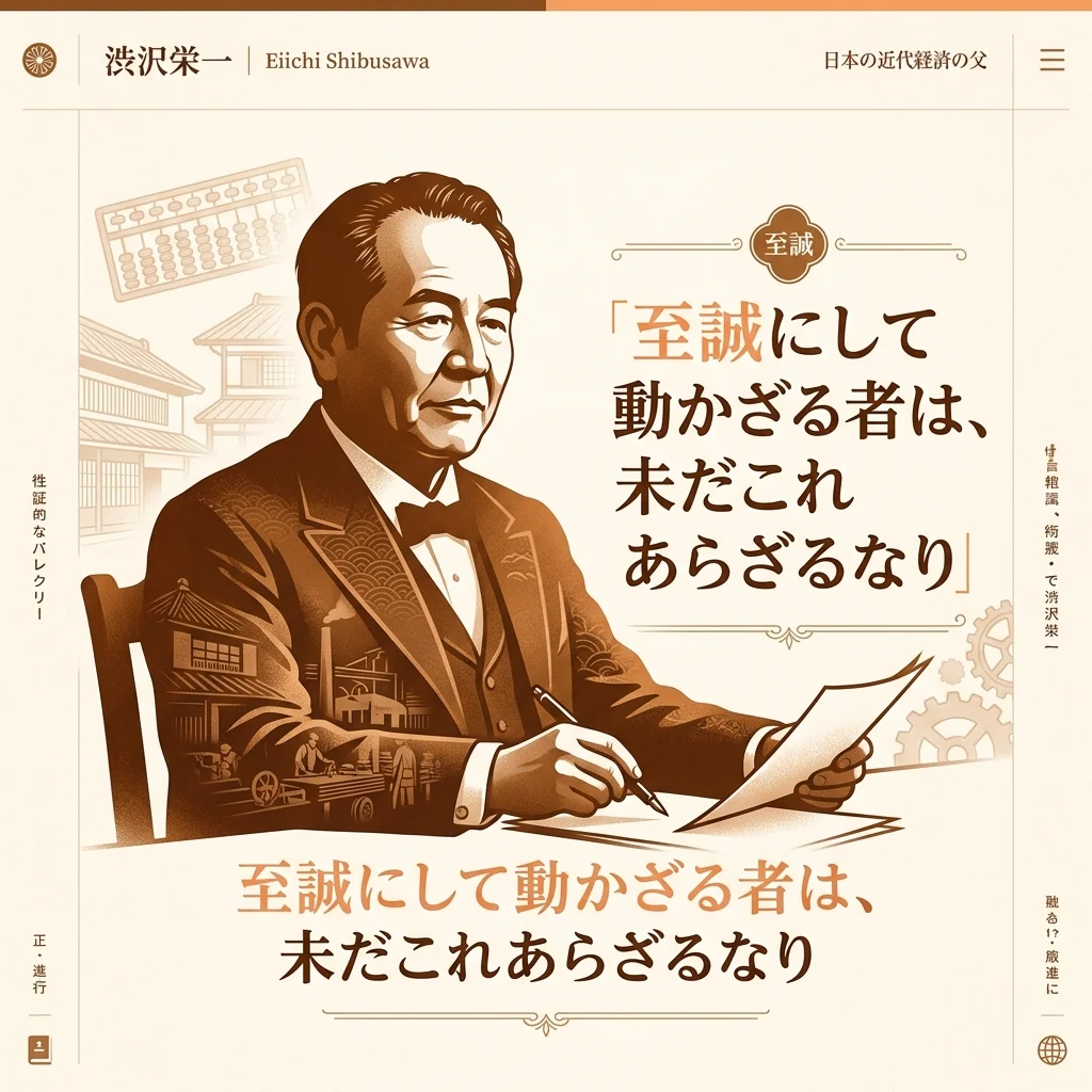 渋沢栄一のポートレートと名言のタイポグラフィアート