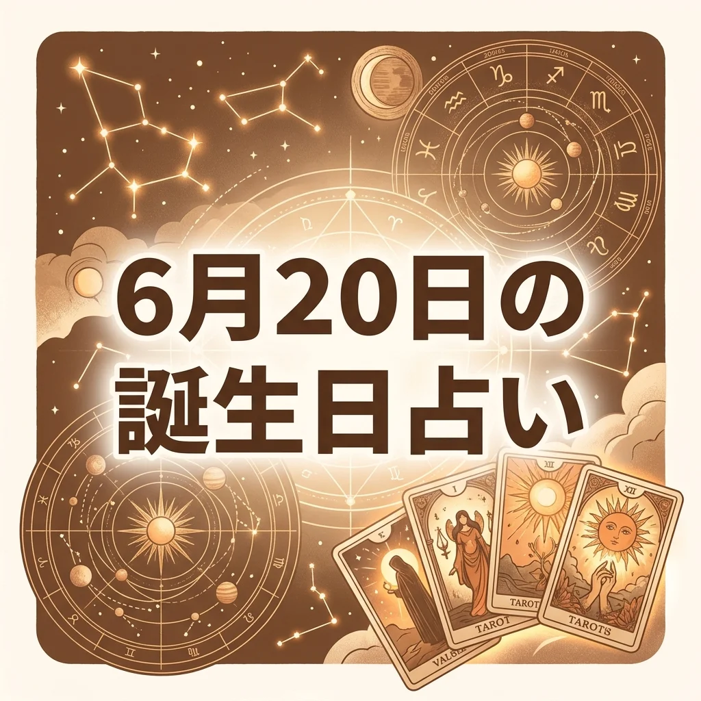 輝く星座と占いカードが配置された幻想的な星空のビジュアル
